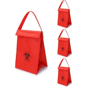 QWORK Medical Insulated Biohazard Cooler Bag, 4 Pack Medical Specimen Transport Bag, Bio Transport Bag, 6.75" x 10" x 5.75", Red