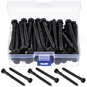 Blulu 60 Pcs 304 Hex Head Lag Screws Stainless Steel Lag Bolts for Wood Plain Finish Hexagon Head Wood Screws(Silver, 1/4" x 2-1/2")