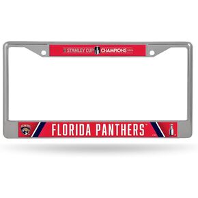 Rico Industries NHL Hockey Florida Panthers 2024 Stanley Cup Champions 12" x 6" Chrome Frame with Decal Inserts - Car/Truck/SUV Automobile Accessory