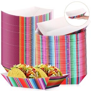 Mexican Paper Food Trays Disposable Snack Trays for Party Assembled Nacho Trays Food Boats Fiesta Party Supplies for Candy Hot Dog Cinco De Mayo Birthday Concession Stands(100 Pcs,2 lb