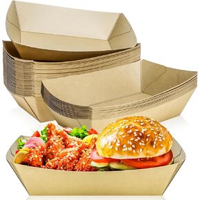 MotBach 100 Pack 5LB Extra Large Paper Food Boats Trays Disposable Paper Boats, Heavy Duty Food Boats, Paper Food Serving Tray Boat Basket for Snacks Popcorns Sandwich Burgers Tacos BBQ Fries Nachos