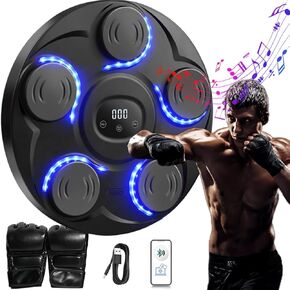 Bluetooth Music Boxing Machine with Gloves Wall Mounted for Adults Kids Home Workout, Electronic LED Light Target for Punching Speed Training, Black