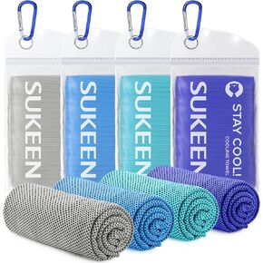 Sukeen Cooling Towels for Neck and Face, 4 Pack cooling towels for hot weather (40"x12"), Cooling Rags for Yoga, Sport, Running, Workout,Gym, Camping, Fitness, Workout & More Activities