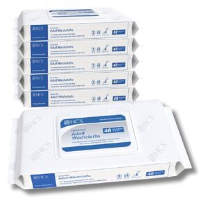 HCS XL Disposable Washcloths, Adults - Wipes Extra Large, Unscented w/Aloe - Cleansing Body Wipes for Adults, Bathing No Rinse - 6 Packs of 48 Bath Wipes, 9"x12" (288)