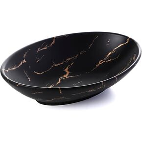 Decorative Fruit Bowl for Kitchen Counter, Large Footed Serving Bowl, Marble Black & Gold