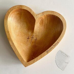 Prayer Bowl with Cards, Heart Prayer Bowl Wooden, Christian Gifts for Women, Wood Prayer Dough Bowl, Heart Shaped Decor Bowl, Religious Gift Christian Gift Congregation Gift