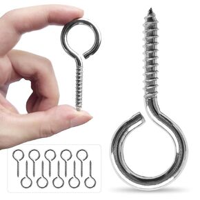 M6 10 Pcs 304 Stainless Steel Screws Eye,2.56 Inch Screw Self Tapping Eye,Load Bearing 200LB, Duty Eye Bolt for Wood Securing Cables Wire,Indoor & Outdoor Use (10, M6 2.56 Inch)