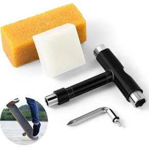 3 Pcs Skate Tool Include Slick Skateboard Curb Wax for Rails Skateboard Grip Tape Cleaner Abrasive Cleaning Stick Skateboard T Tool with T Type Wrench and L Type Phillips Head Screwdriver