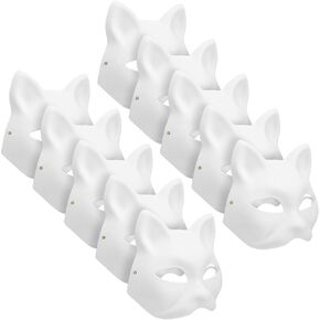 BESPORTBLE 10 Pcs Blank Cat Mask, White Masks Paper Cat Masks for Decorating DIY Painting Cosplay Masquerade Party