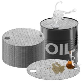 10 Pcs Oil Absorbent Pads for 55 Gallon Drums, Barrel Top Oil Absorbing Sheets 22" Diameter Drum Lid Oil Spill Mat with Bungs(.75" Dia and 2" Dia), Oil Absorbing Sheets Oil Pads for 55 Gallon Drums