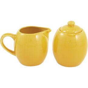 Yellow Ceramic Creamer and Sugar Service Set with Lid