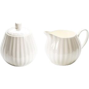 Pure White Porcelain Sugar Bowl and Creamer Set with Lid Creamer Serving Set Coffee Serving Set-10 OZ
