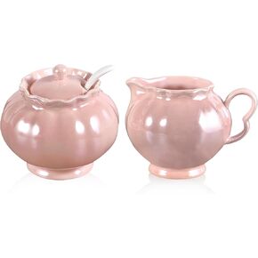 Pearl Glaze Sugar and Creamer Set, 1 Sugar Jar with Lid (9 oz), 1 Creamer Pitcher (8 oz), and 1 Cute Spoon, Gift Choice & Home Decor, Elegant Design, White
