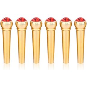 6Pcs Guitar Bridge Pins, Brass Guitar Bridge Pins Pegs Nail with Crystal Glass Dot Decor Music Instrument Parts for Folk Acoustic Guitar (Red)