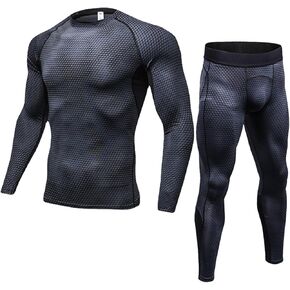 Men's fitness suit quick-drying printed tights long-sleeved high-elastic training pants sports two-piece set
