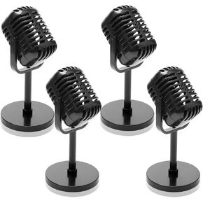 4Pack Retro Microphone Props Model, Antique Microphone Prop for Vintage Microphone Prop with Stand for Party Decorations Pretend Play(Not True)