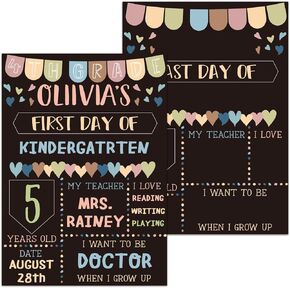 Whaline First and Last Day of School Chalkboard Double-Sided Boho Back to School Board Sign Reusable Erasable Cute Photo Prop for Students from Pre-K to College