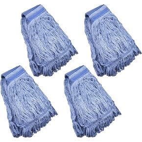 Mop Head Replacement Commercial Heavy Duty String Blue Wet Mop Heads for 3 Typs Commercial Mop Handle(4 pcs,Medium,Weight 16oz)