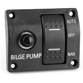 Bilge Pump Switch, 3 Way Bilge Pump Rocker Switch Panel Auto/Off/Manual Switch 12V 24V with LED Indicator Built in 15A Circuit Breaker for Boat Marine Yacht Accessory