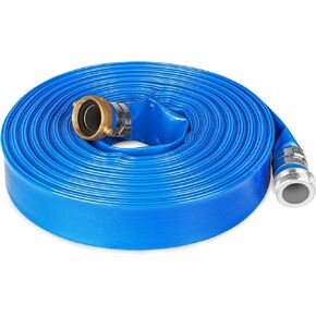 2" ID × 50 ft Pool Backwash Hose, Heavy Duty Reinforced Lay Flat Discharge Pump Hose, PVC Water Discharge Pump Hoses with Aluminum Pin Lug Fittings for Swimming Drain Pools and Clean Filters