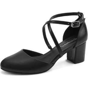 Greatonu Women's Low Block Heeled Dress Pumps Closed Round Toe Cross Strap Wedding Bridal Party Office Shoes