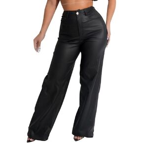 Zebaexf Women's High Waist Faux Leather Pants Straight Leg Jeans Leather Look Pants
