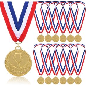 Gold Medals for Awards - 12 Pieces Winner Medal Metal with Neck Ribbon Prizes for Kids, Adults, Sports Day, Spelling Bees, Competitions, Party, 2 Inches