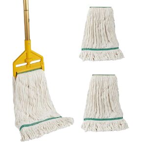Commercial Mop, Heavy Duty Industrial Mop with Two Extra Replacement Mop Head,60" Long Handle Looped-End String Wet Cotton Mops for Floor Cleaning
