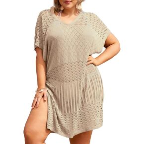 Hanna Nikole Plus Size Swimsuit Coverups Women Split Hem Crochet Cover Ups Swimwear Cool Pullover Bathing Suit Cover Up Beach in Kuwait