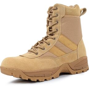 Sicalobo Men's Tactical Combat Boots Military Work Boots, Leather Assault Work Boots With Side Zipper