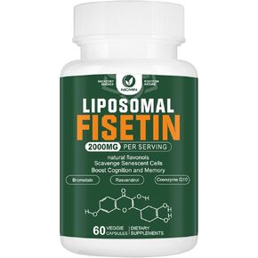 Liposomal Fisetin Supplement, 2000MG, 98% Pure Fisetin Polyphenols Antioxidants, with Quercetin, TMG and Resveratrol, for Healthy Aging, Cognitive Support, 60 Capsules