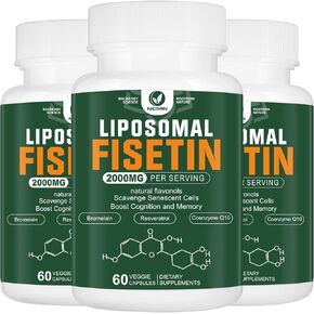 Liposomal Fisetin Supplement, 2000MG, 98% Pure Fisetin Polyphenols Antioxidants, with Quercetin, TMG and Resveratrol, for Healthy Aging, Cognitive Support, 180 Capsules
