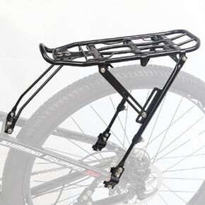 Bike Rear Rack Bicycle Cargo Rack Aluminium Alloy Adjustable Bicycle Carrier Luggage Rack for 24-29 Inch Bicycles, Mountain Bikes, MTB, Black