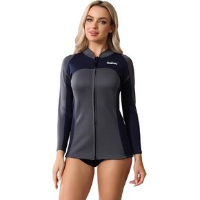 Wetsuit Women Top Jacket 1.5mm Neoprene Wet Suit for Women Cold Water Swimming Jacket Long Sleeve Dive Scuba Wet Suit Shirt Front Zip Wetsuits Shirts Vest for Spearfishing,Snorkeling,Surfing