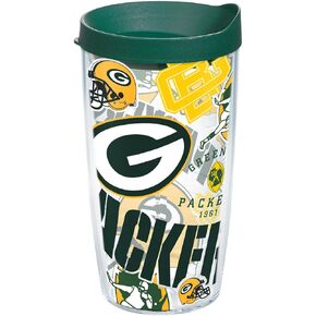 كوب سفر Tervis NFL Green Bay Packers مصنوع بالكامل في الولايات المتحدة الأمريكية بجدار مزدوج معزول يحافظ على المشروبات باردة وساخنة، 16oz، كلاسيكي