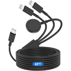 Apple Watch Charger USB C for iPhone&Watch, Upgraded 3 in 1 iWatch Charger Fast Charging Cord 6ft, Magnetic iWatch Charging Cable for Apple Watch Series Ultra 9/8/7/6/SE/5/4/3 & iPhone 14/13/12-Black