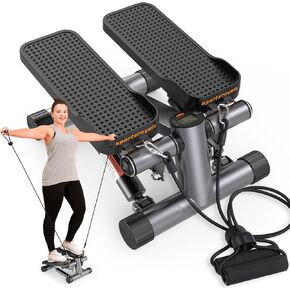Sportsroyals Stair Stepper for Exercise, Mini Steppers with Resistance Band, Hydraulic Fitness Stepper Exercise Home Workout Equipment for Full Body Workout, 330lbs Weight Capacity