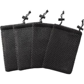 YXQ Nylon Mesh Drawstring Bag, 5 x 3.5 Inch Small Storage Pouch String Bags for Mini Stuff MP3 Charger Earphone Key Travel Kit Organizer for Lipstick Cosmetic Jewelry, Black 4Pcs