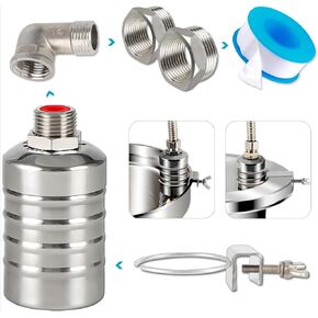 Float Valve,1/2" to 3/4" 1'' Water Float Valve, 304 Stainless Steel Fully Automatic Water Level Control Float Valve, Automatic Water Level Controller for Water Tank, Pool, Livestock Troughs, Distiller