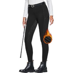 FitsT4 Women's Winter Horse Riding Pants with Zipper Pockets Full Seat Riding Tights Fleece Lined Equestrian Breeches