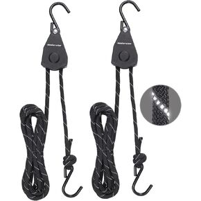 Rope Ratchet Straps, Kayak Tie Down Straps with Reflective Stripe, Boat Trailer Straps Canoe Bow and Stern Rope Hanger Kayak and Canoe Accessories (Black, 1/4" x12'-4pcs)