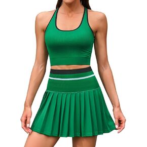 ATTRACO 2 Piece Tennis Dresses for Women High Waisted Pleated Skirt Sets Seamless Colorblock Golf Outfits in Kuwait