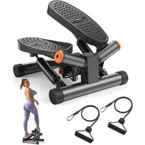 Niceday Twist Stepper for Exercise at Home, Mini Stepper with Resistance Bands, Stair Stepper with 300LBS Loading Capacity, Hydraulic Fitness Stepper with LCD Monitor Gray