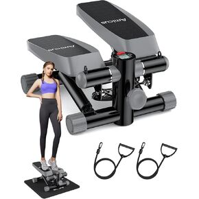 Amicus Mini Stepper for Exercise, Adjustable Height Hydraulic Stair Steppers with Resistance Band for Home, 330lbs Weight Capacity