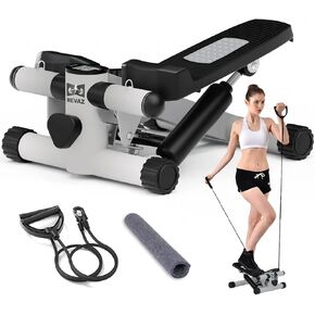 Steppers for Exercise at Home, Double Hydraulic Cylinder, 3D Particle Non-Slip Design, Silent Shock Pad, Twist Stepper with Resistance Bands, LCD Display, Mini Stepper with 330LBS Weight Capacity
