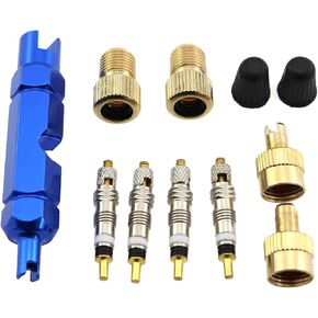 1 Set Bicycle Tire Valve Cores Set Mesh Tire Valve Caps Wrench Valve Caps Dust Caps Key Caps for Bicycle MTB Valve Cores Repair and Replacement Copper Plating