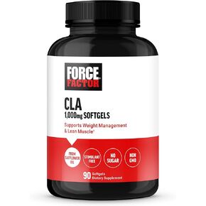 FORCE FACTOR CLA Supplements, CLA 3000 mg, Conjugated Linoleic Acid to Support Body Composition and Lean Muscle Mass, Made from Safflower Oil, Stimulant Free, Non-GMO, 90 Softgels
