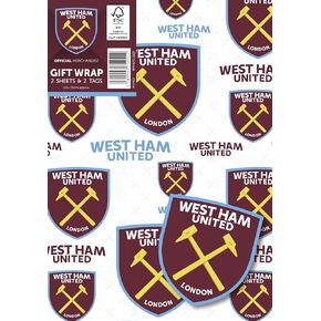 Danilo Promotions LTD West Ham United Wrapping Paper 2 Sheets 2 Tags, West Ham United Football Gift Wrap