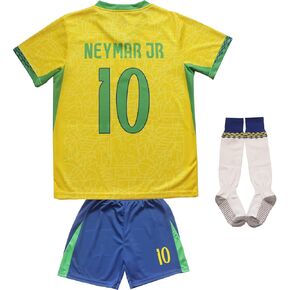2024 Brazil #10 Copa-American Neymar Home Kids Football Soccer Jersey Shorts Socks Set Youth Sizes