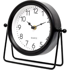 Vintage Black Table Clock on Stand, Decorative Desk and Shelf Clock，Decorative Battery Operated Table Top Clock for Living Room，Silent Non-Ticking